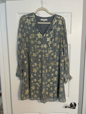 NWOT LOFT Slate Blue Dress with Gold Star Detail